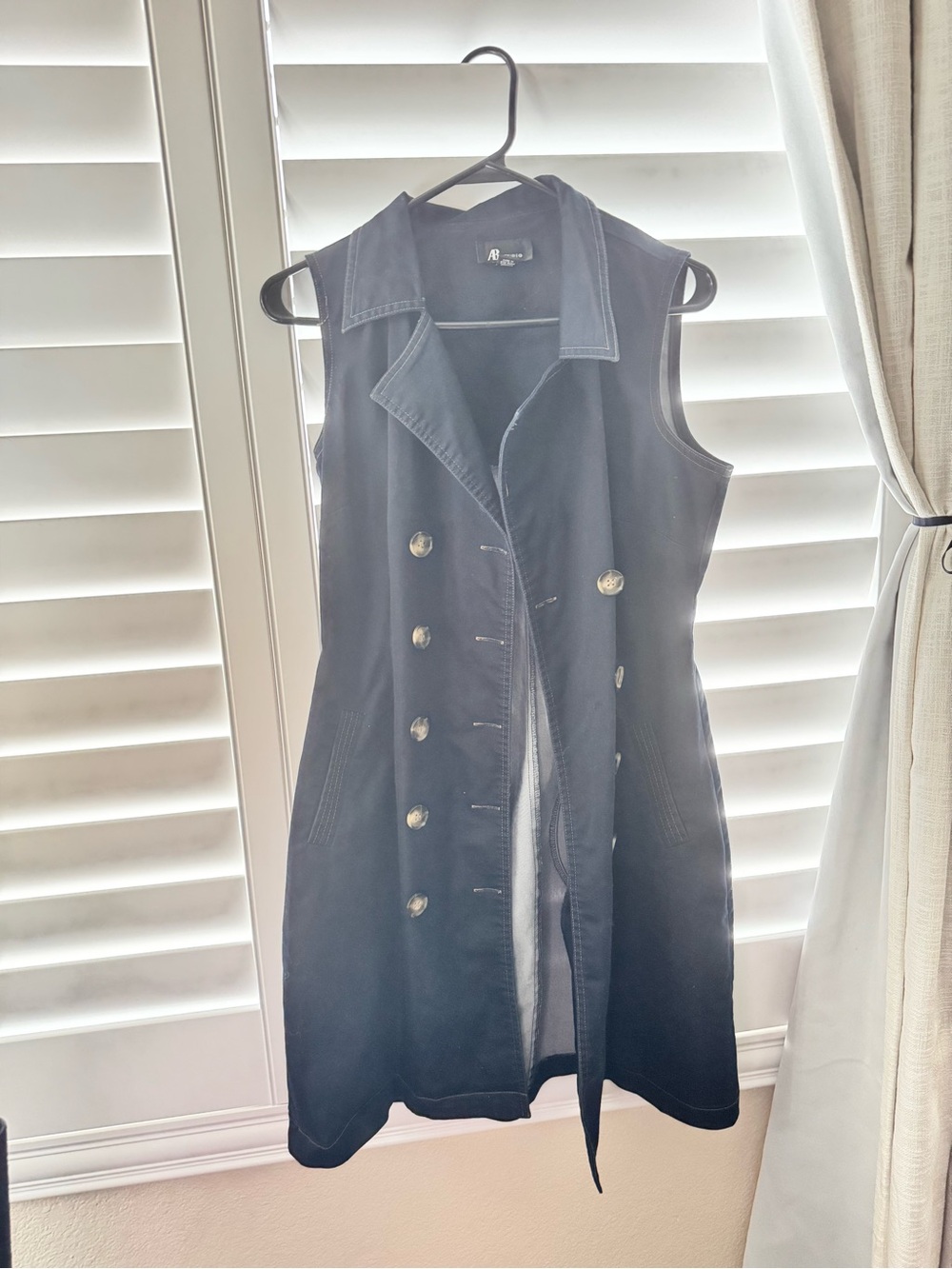 AB Studio Black Sleeveless Trench Dress | Size 10 | Double-Breasted Button Front